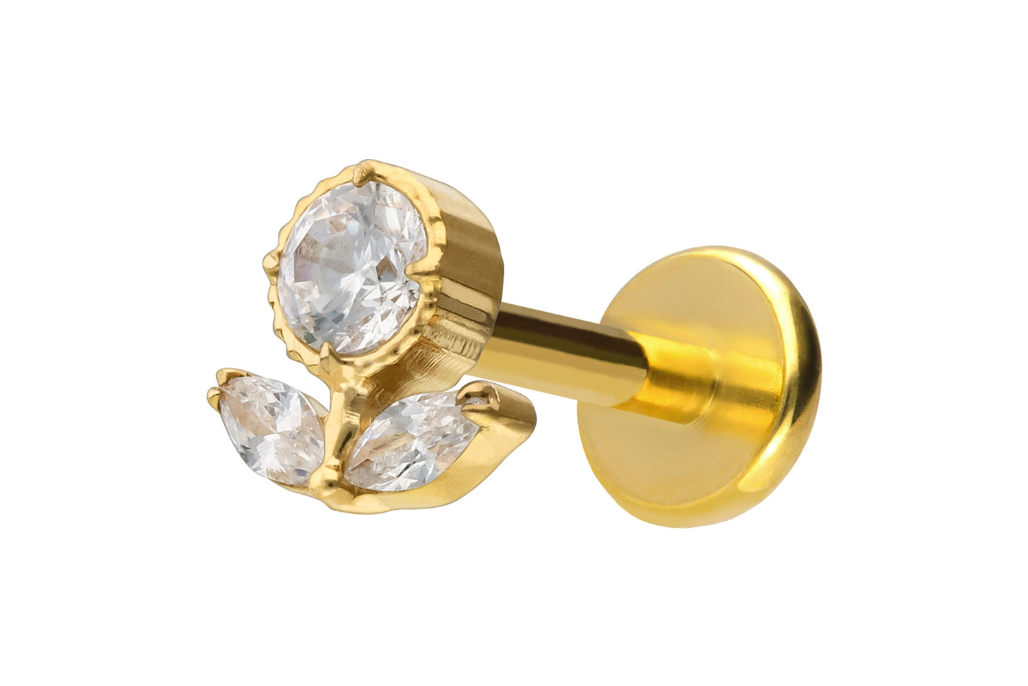 Titan Labret Piercing mit Push Fit KRISTALLBLUME
